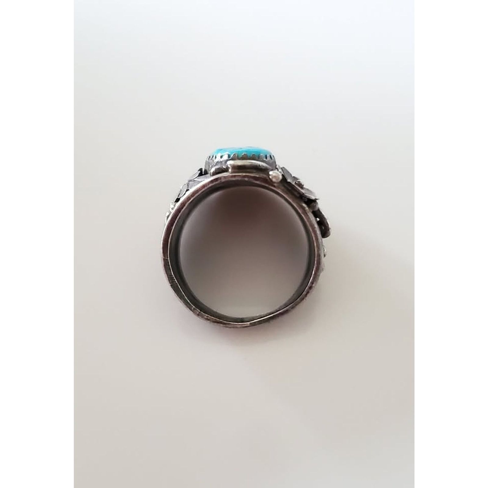 Unknown London Beautiful Sterling Silver Navajo Turquoise Floral Ring Size ONE SIZE - 6 Thumbnail