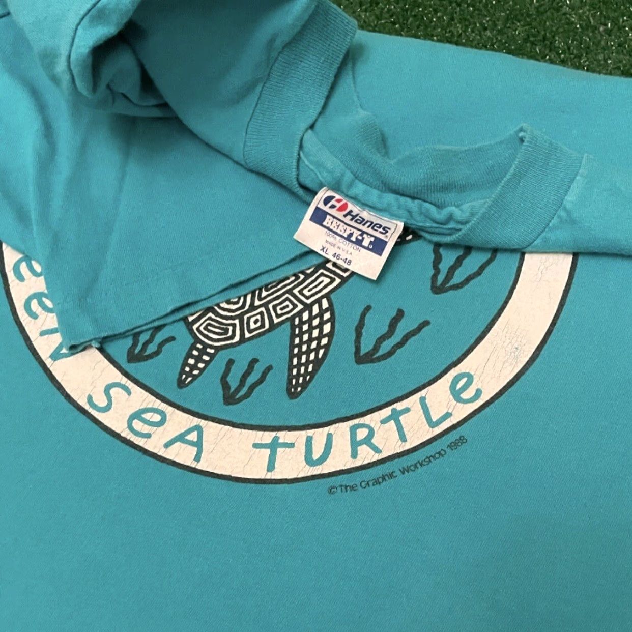 Vintage VINTAGE Endangered Green Sea Turtle Nature Art Tee Shirt XL 90s 80s VTG 1988 Blue Men Size US XL / EU 56 / 4 - 2 Thumbnail