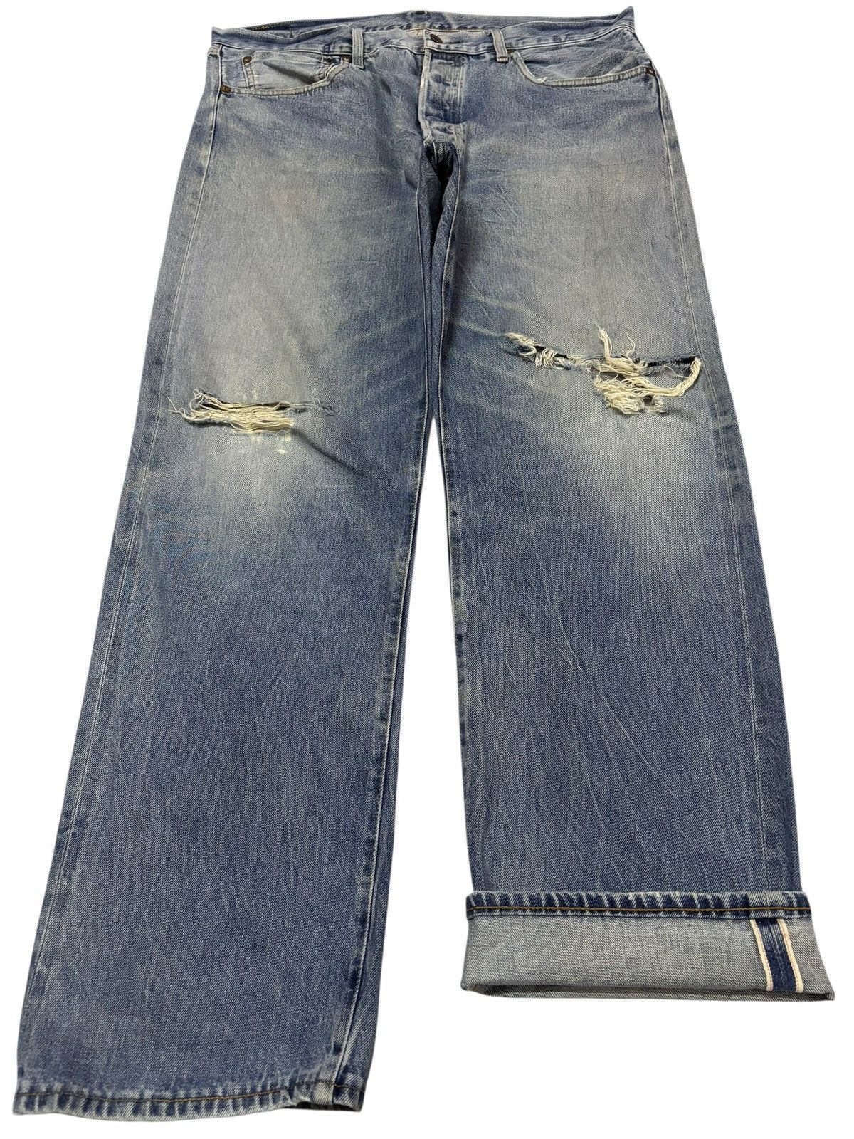 Levi's Vtg 90s Levis 501 Big E Selvedge Distressed Jeans Size US 38 / EU 54 - 1 Thumbnail
