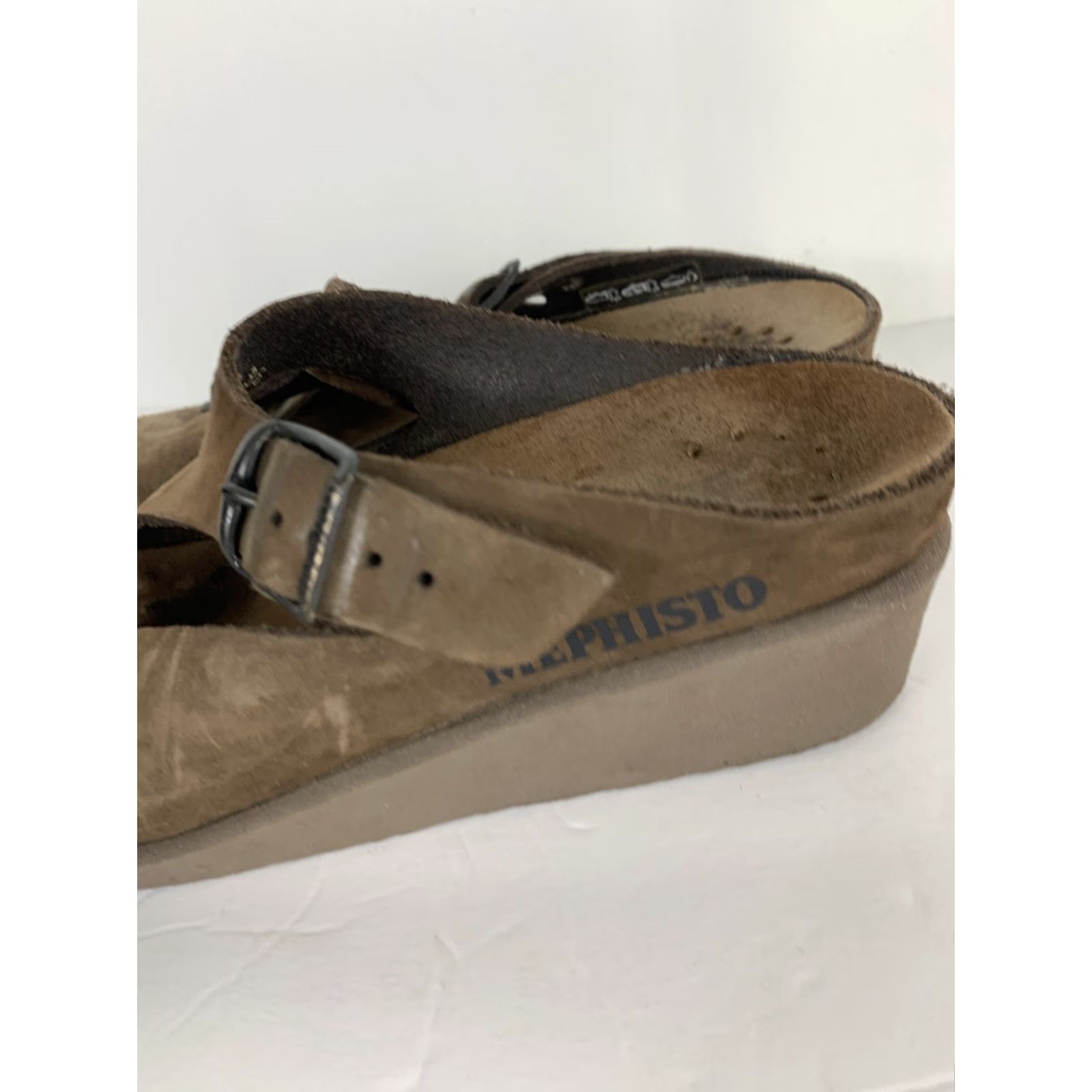 Mephisto Mephisto Sandal Womens 36 Leather Double Buckle Brown Wedge Slip-On Shoes Men? Size US 6 / IT 36 - 5 Thumbnail