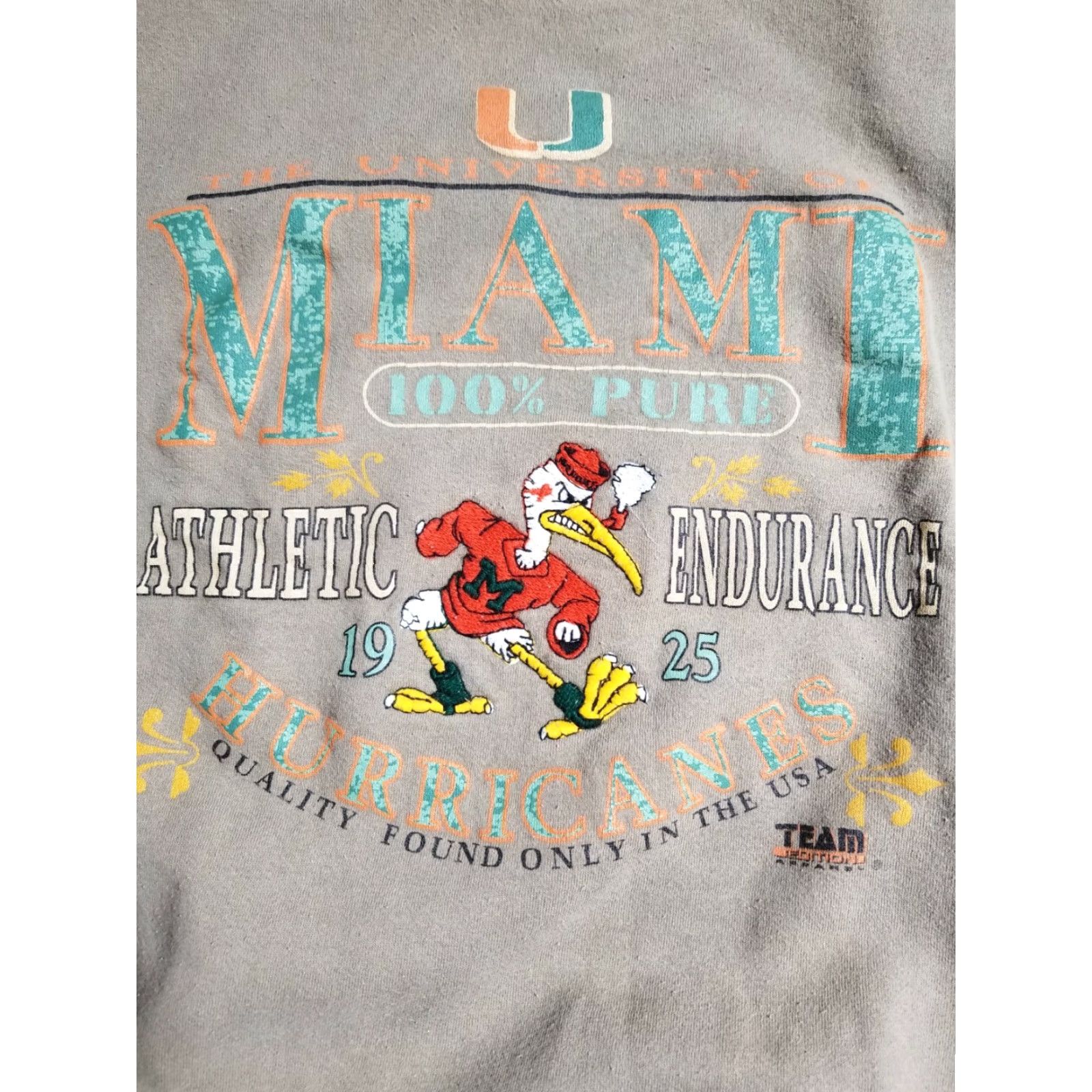Vintage VINTAGE 1990s Miami Hurricanes Sweatshirt Crewneck Men’s Large Cotton Blend Beige Embroidered Hip Hop Style Made in USA Size US L / EU 52-54 / 3 - 4 Thumbnail