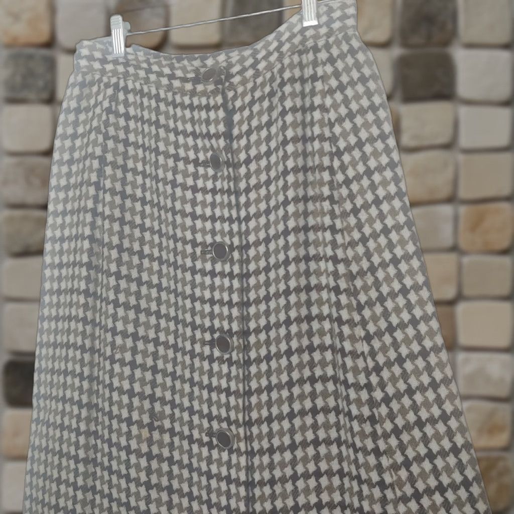 Vintage VINTAGE Skirt 1960s Houndstooth Button Front Long A-Line Maxi Women 12 Brown/White 40.5" Size 34" / US 12 / IT 48 - 1 Thumbnail