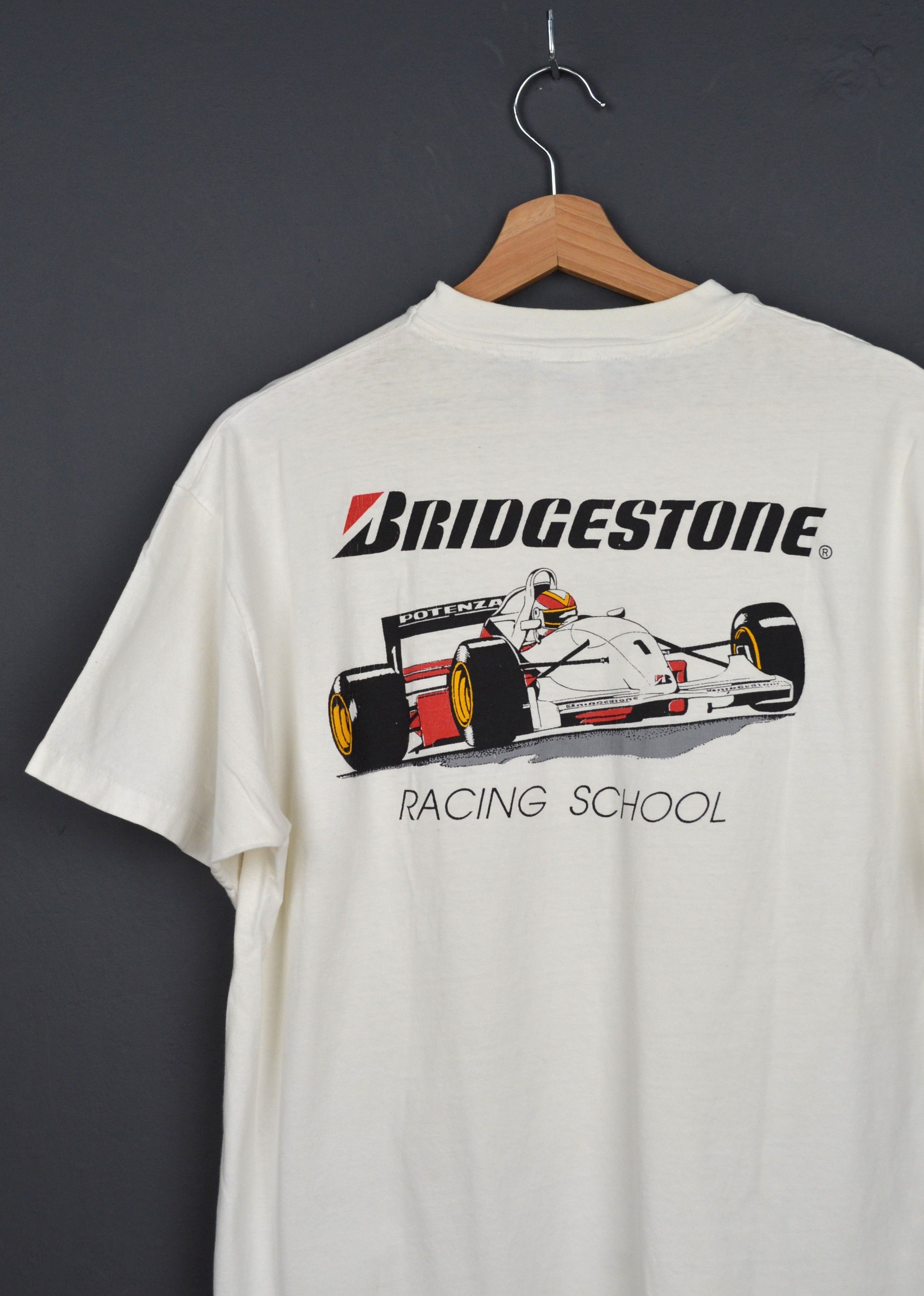 Vintage Bridgestone Racing School L USA Vintage 1990s White T-shirt Size US L / EU 52-54 / 3 - 1 Thumbnail