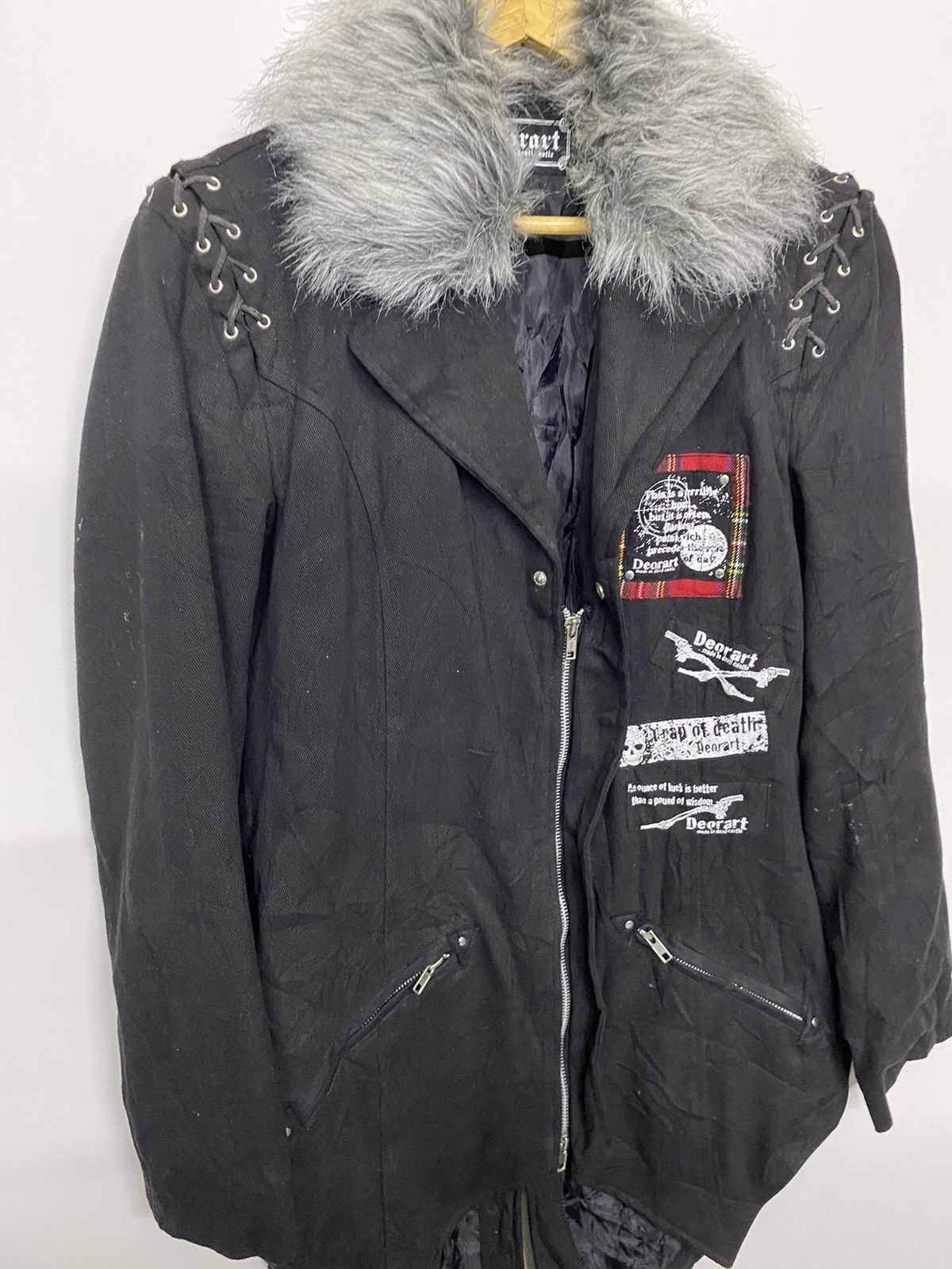 Japanese Brand Black Deorart Gothic Punk Jacket Faux Fur Collar Patches Size US M / EU 48-50 / 2 - 12 Thumbnail