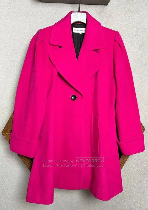 Yves Saint Laurent Yves Saint Laurent Bright Pink Wool Blend Coat . Size XXS / US 00 / IT 34 - 7 Thumbnail