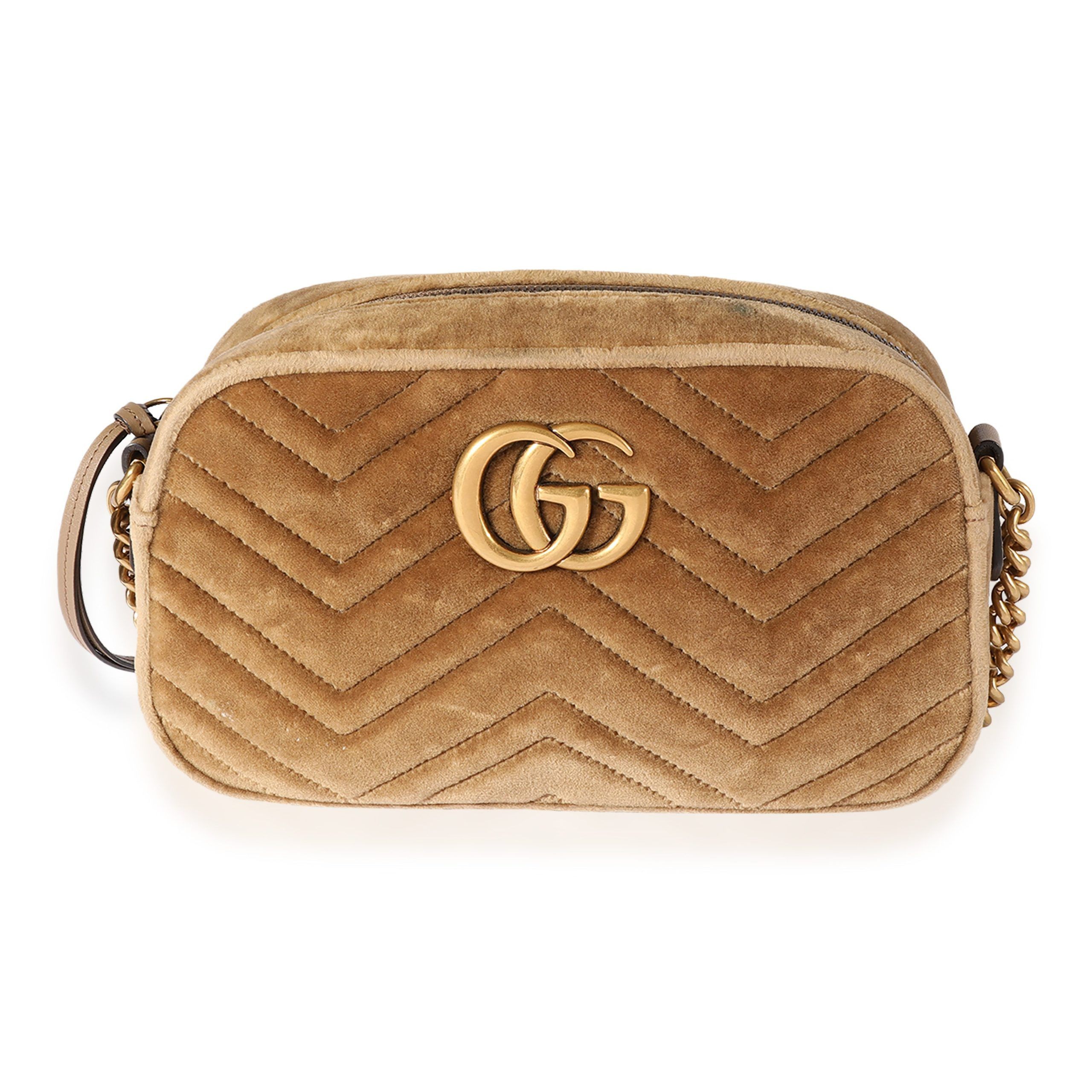 Gucci Taupe Matelass√© Velvet Marmont Small Shoulder Bag