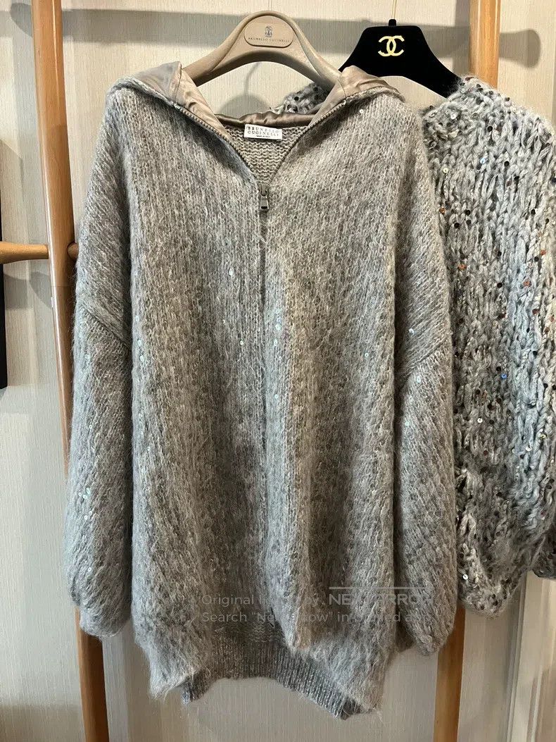 Brunello Cucinelli Brunello Cucinelli Sequined mohair hooded jacket Size S / US 4 / IT 40 - 1 Thumbnail