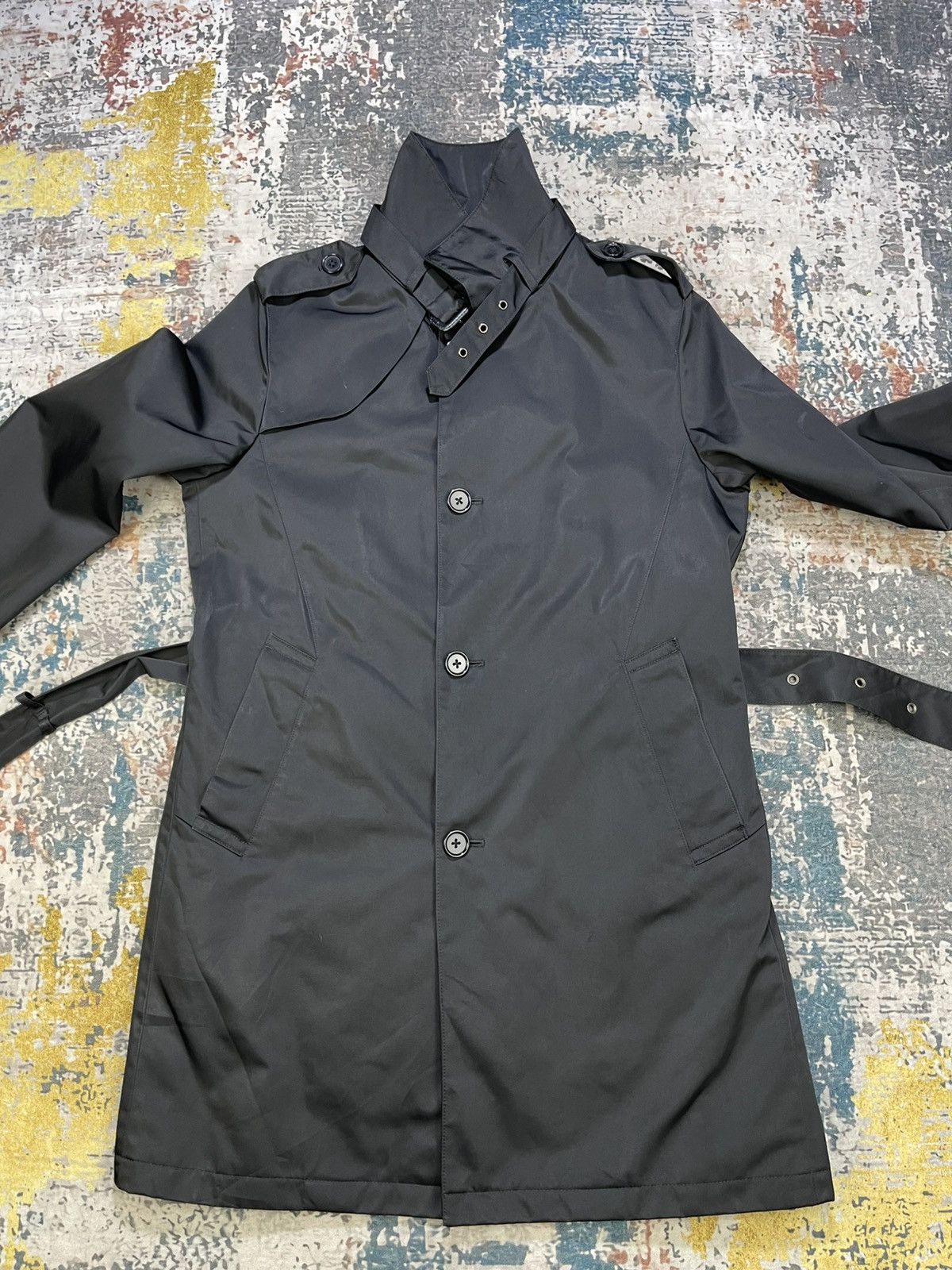 Barneys New York Berneys New York Mafia Black Belted Trench Coat Size US M / EU 48-50 / 2 - 6 Thumbnail