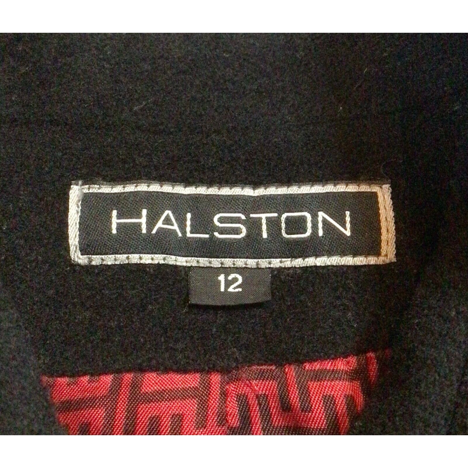Vtg Halston Black Jacket Coat Wool Cashmere 12 Red Liner