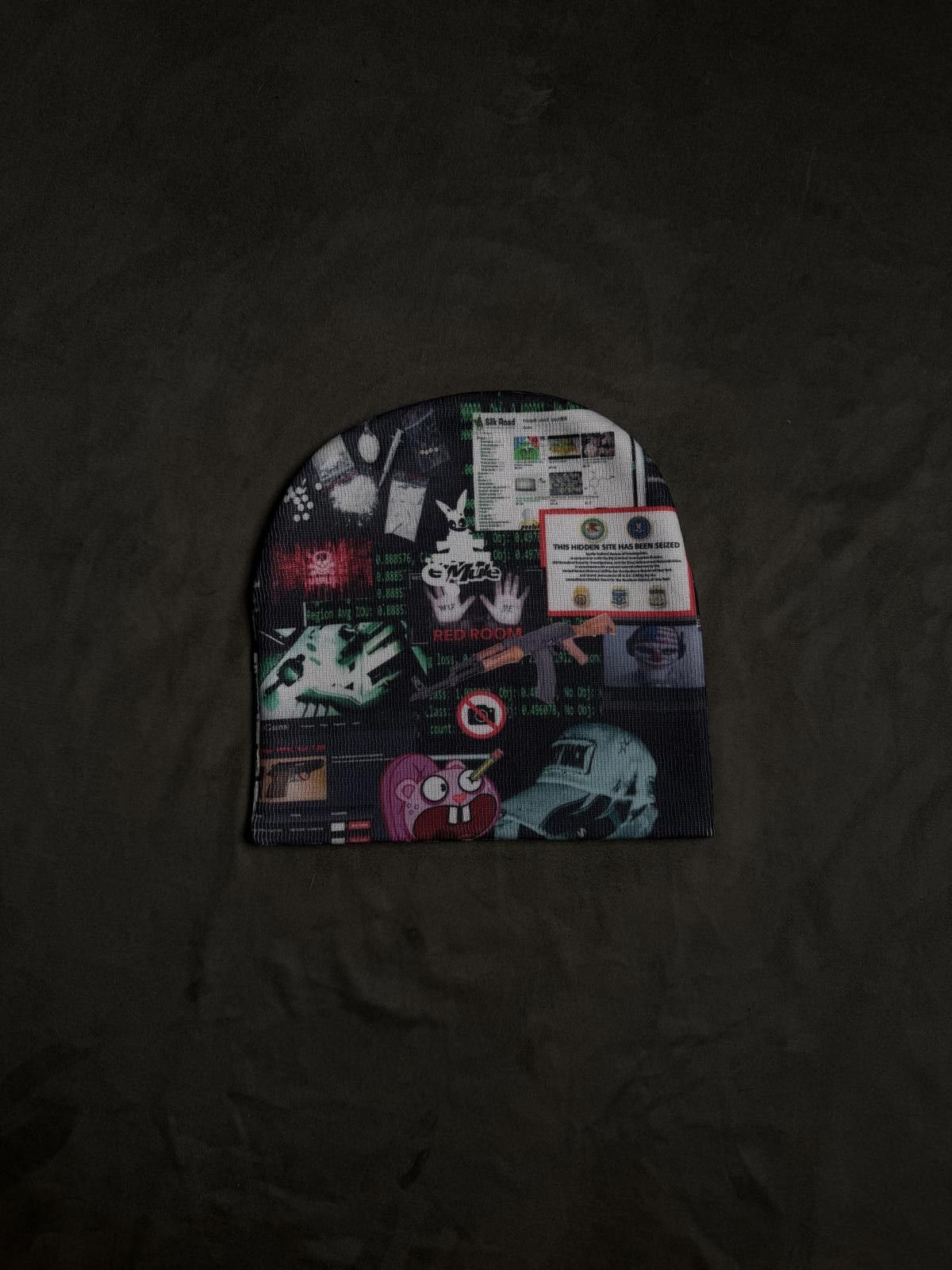 Japanese Brand Reversible Cyberpunk Graphic No Cuff Knit Black Beanie Hat Size ONE SIZE - 2 Thumbnail
