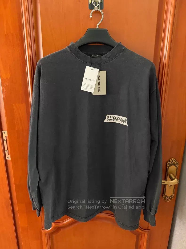 Balenciaga Balenciaga Black Tape Logo Long Sleeve T-Shirt Size US S / EU 44-46 / 1 - 1 Thumbnail