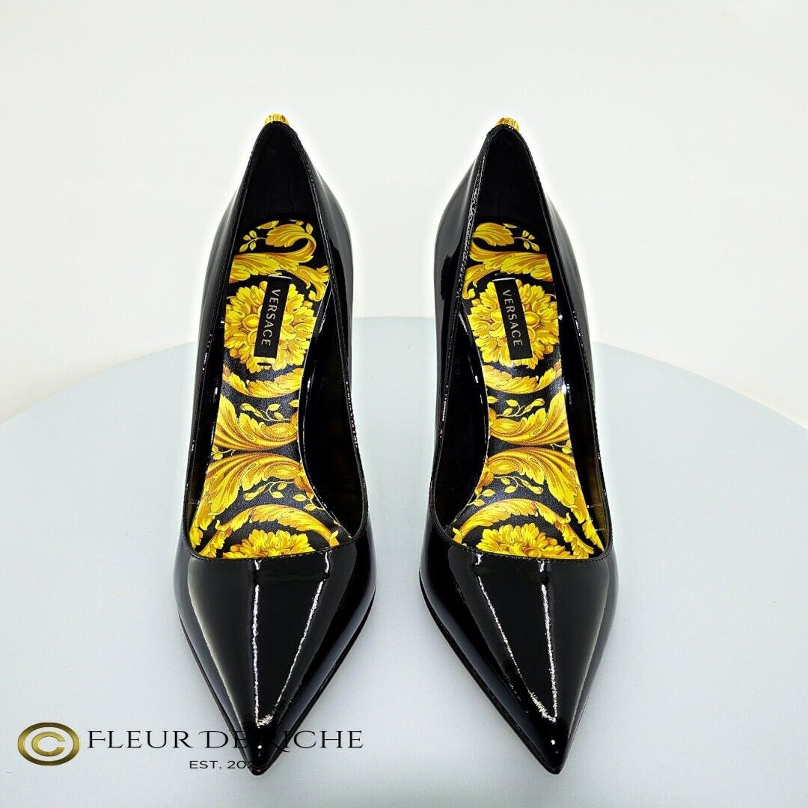 Versace Versace Black Medusa Barocco Print Patent Leather Pumps 38.5 Size US 7.5 / IT 37.5 - 3 Thumbnail