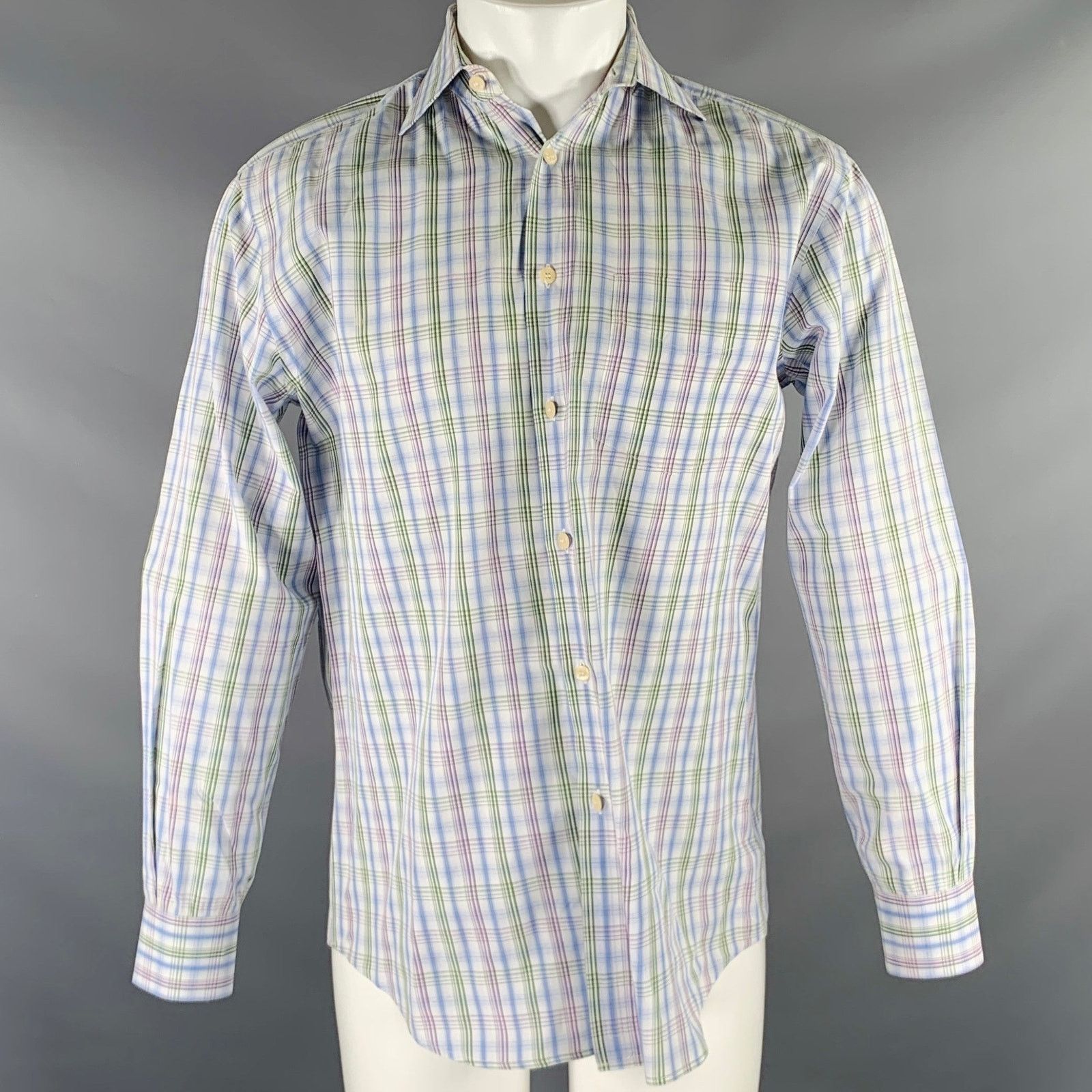 Paul Smith S White Blue Green Plaid Cotton Button Up Long Sleeve Shirt Size US S / EU 44-46 / 1 - 1 Thumbnail
