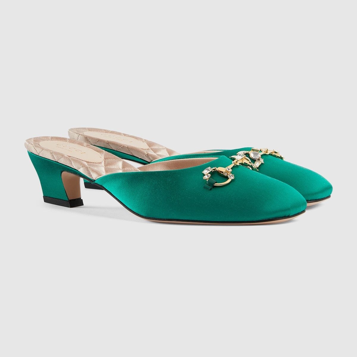 Gucci o1s1wg110225 Horsebit Mules in Green Satin Size US 8 / IT 38 - 2 Thumbnail