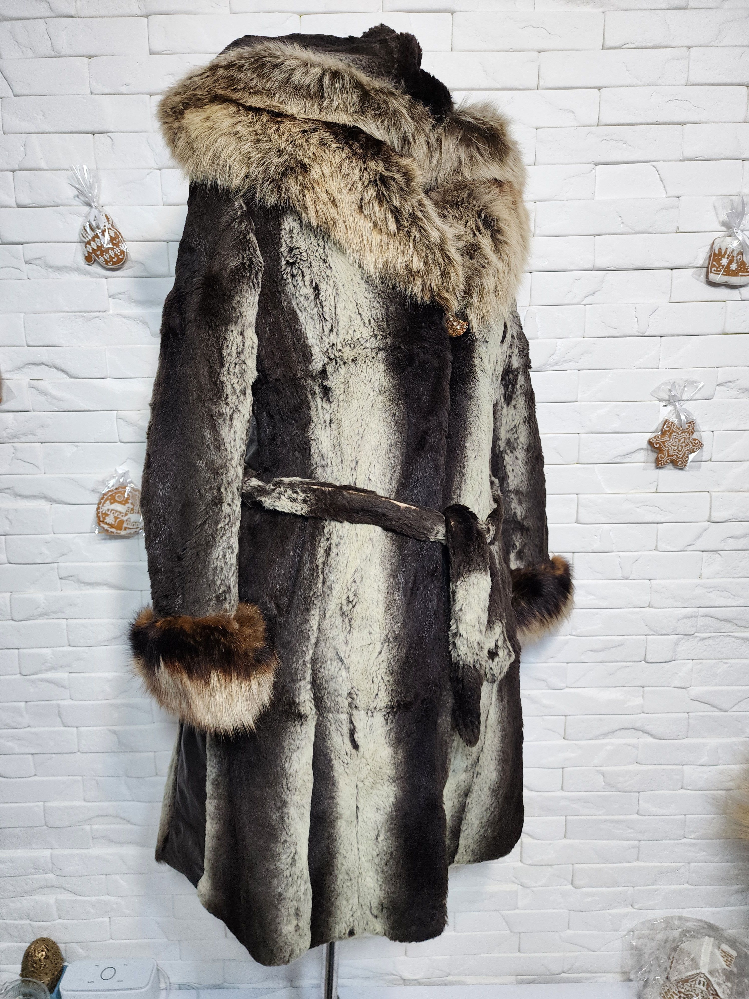 Furla Brown Fur Coat - Women's Vintage Hooded Coat Size M / US 6-8 / IT 42-44 - 2 Thumbnail