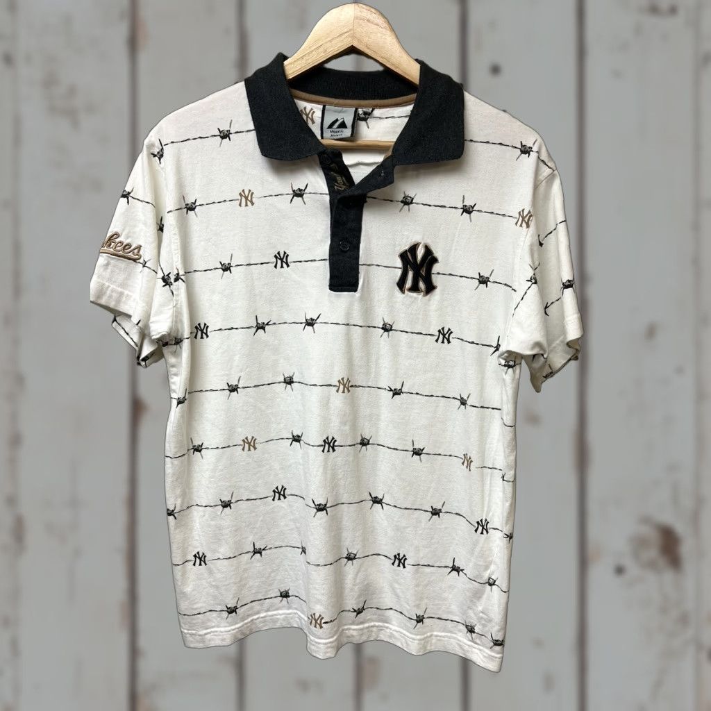 Vintage Majestic NY Barbed wire Polo Shirt Embroidered MLB Baseball Men M White Polo Shirt Mens Medium Regular Short Sleeve Collared Vintage No Size US M / EU 48-50 / 2 - 1 Thumbnail
