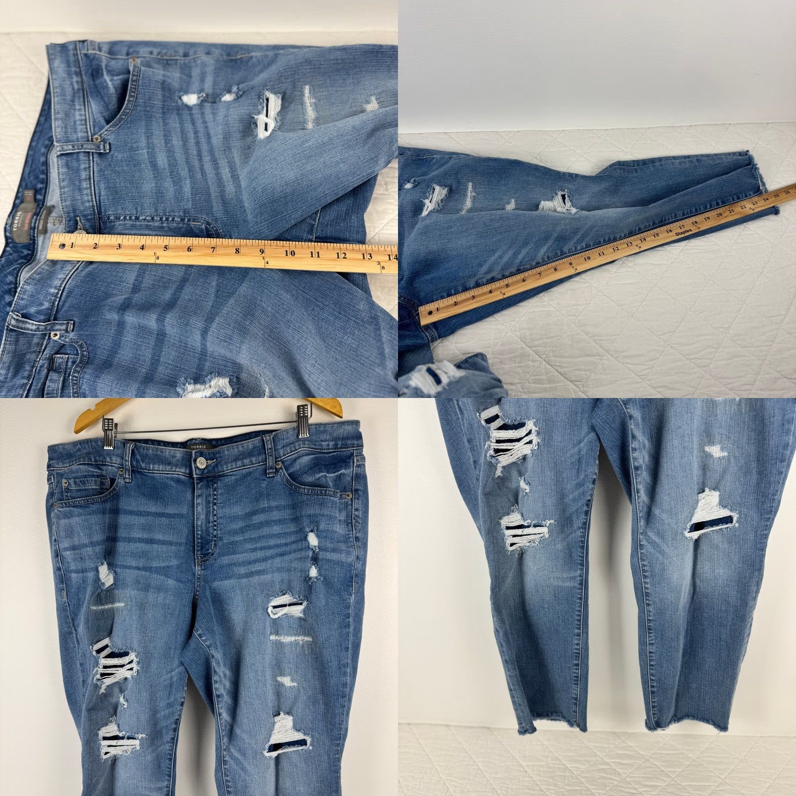 Torrid Torrid Crop Boyfriend Jeans Womens 20 Blue Distressed Stretch Size 42" / US 20 - 8 Thumbnail