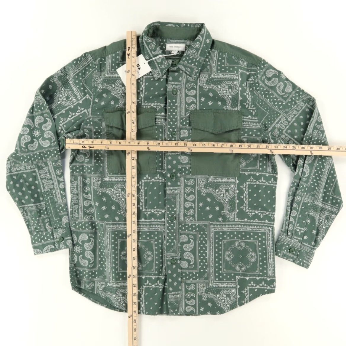 Vintage Free Assembly Mixed Media Overshirt Cotton All Over Print Long Sleeve Button Up Shirt Green Men's L Size US L / EU 52-54 / 3 - 3 Thumbnail