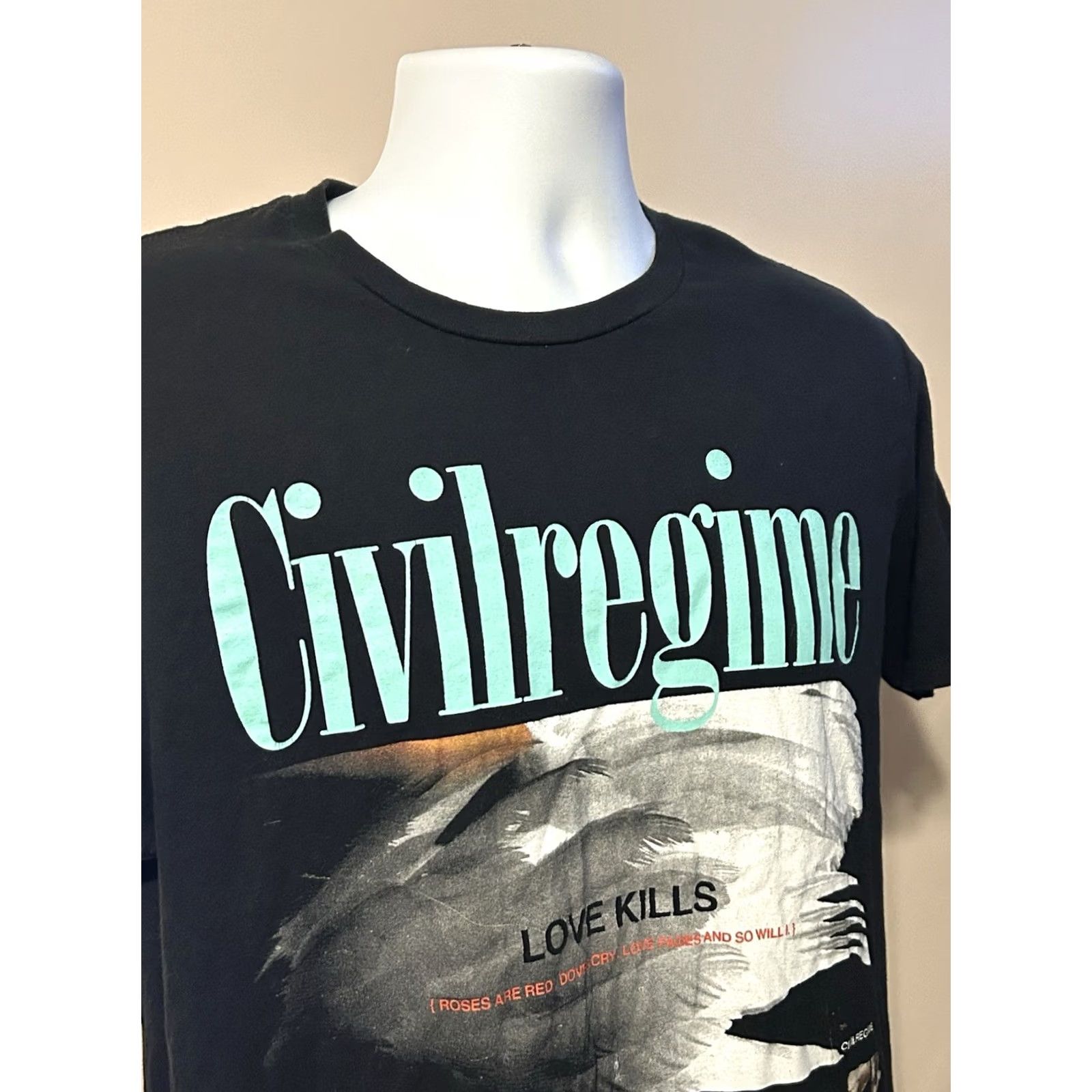 Vintage Civilregime Love Kills Shirt Adult Medium Black Short Sleeve Graphic Print Logo Crew Neck T-Shirt Mens Regular Fit Cotton Knit 2010-2019 Size US M / EU 48-50 / 2 - 5 Thumbnail