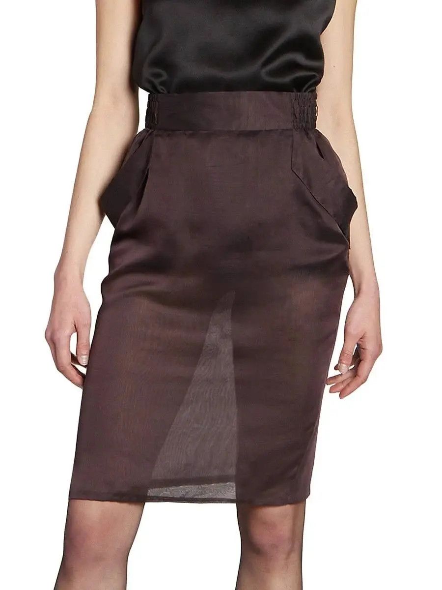Saint Laurent Paris o1s1wg111024 Silk Muslin Pencil Mini Skirt in Dark Brown Size 27" / US 4 / IT 40 - 5 Thumbnail