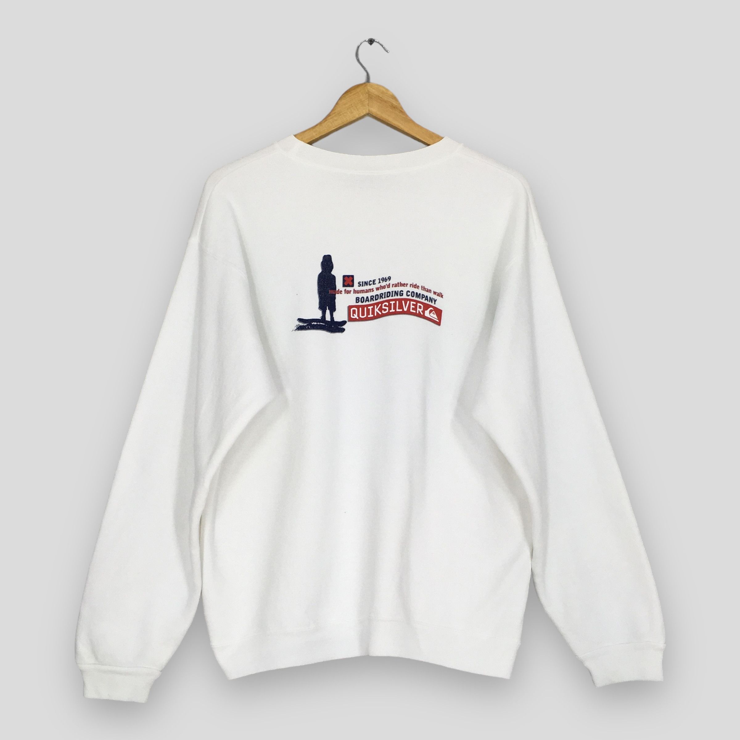 Vintage 90s Quiksilver Skateboarding White Sweatshirt Large