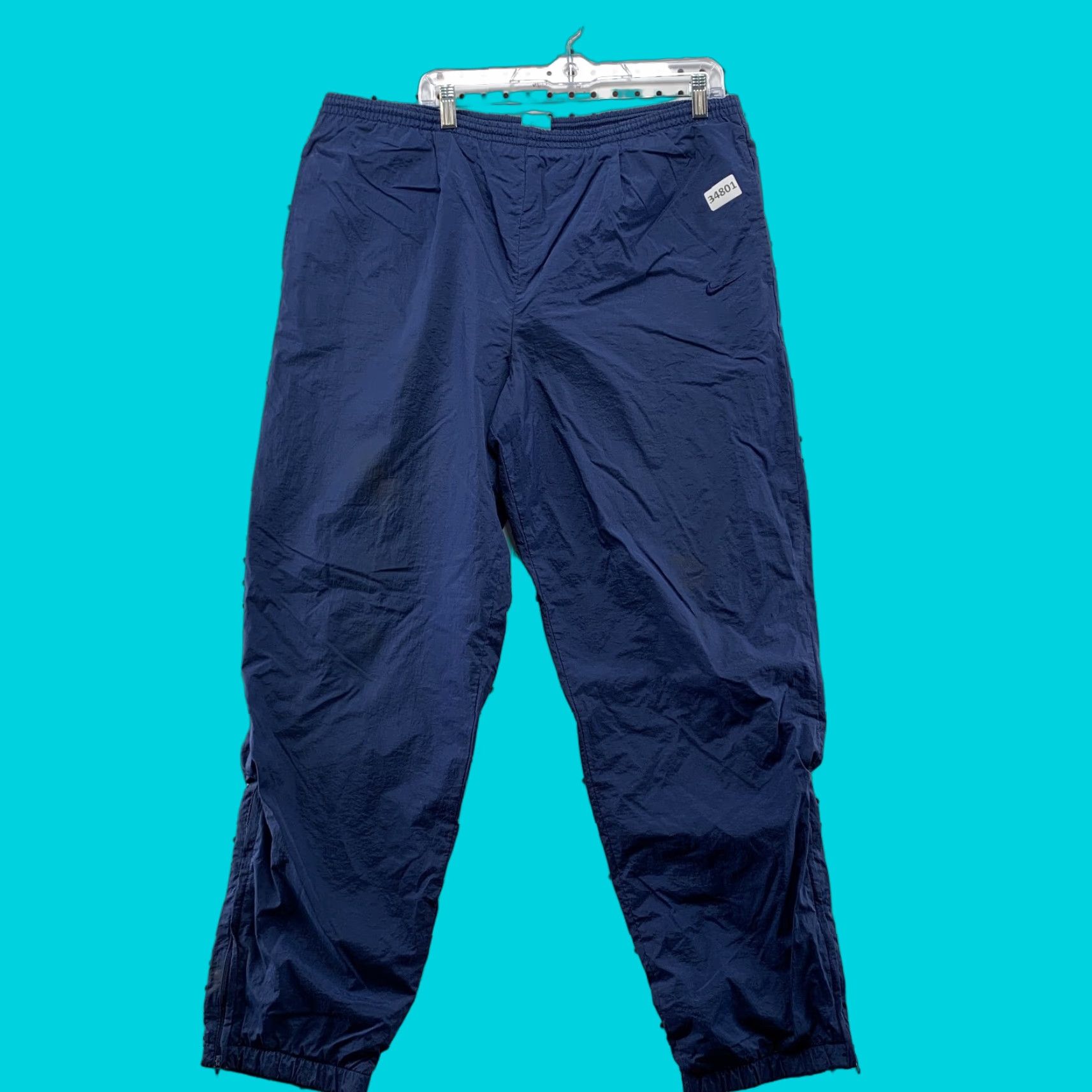 Nike VINTAGE Nike Windbreaker Pants Mens Large 38x31 Blue White Swoosh Lined 90s Size US 33 - 1 Thumbnail
