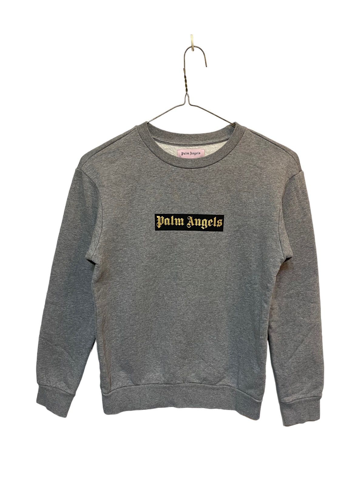 image of Palm Angels Box Logo Spell Out Crewneck Pullover Grey, Men's (Size XS)