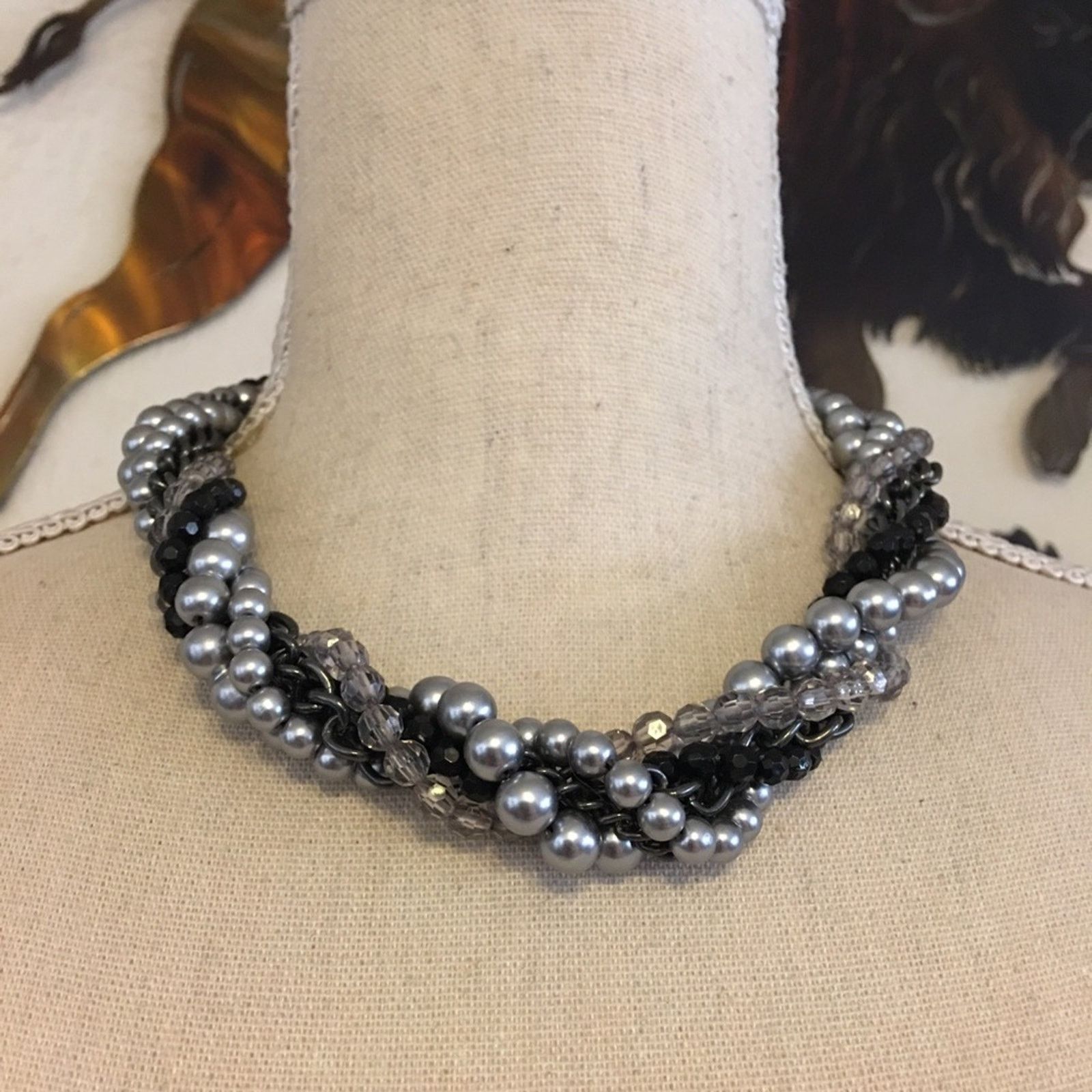 Jewelry Premier Designs Twisted Pearl And Chain Necklace in Grey, Women's