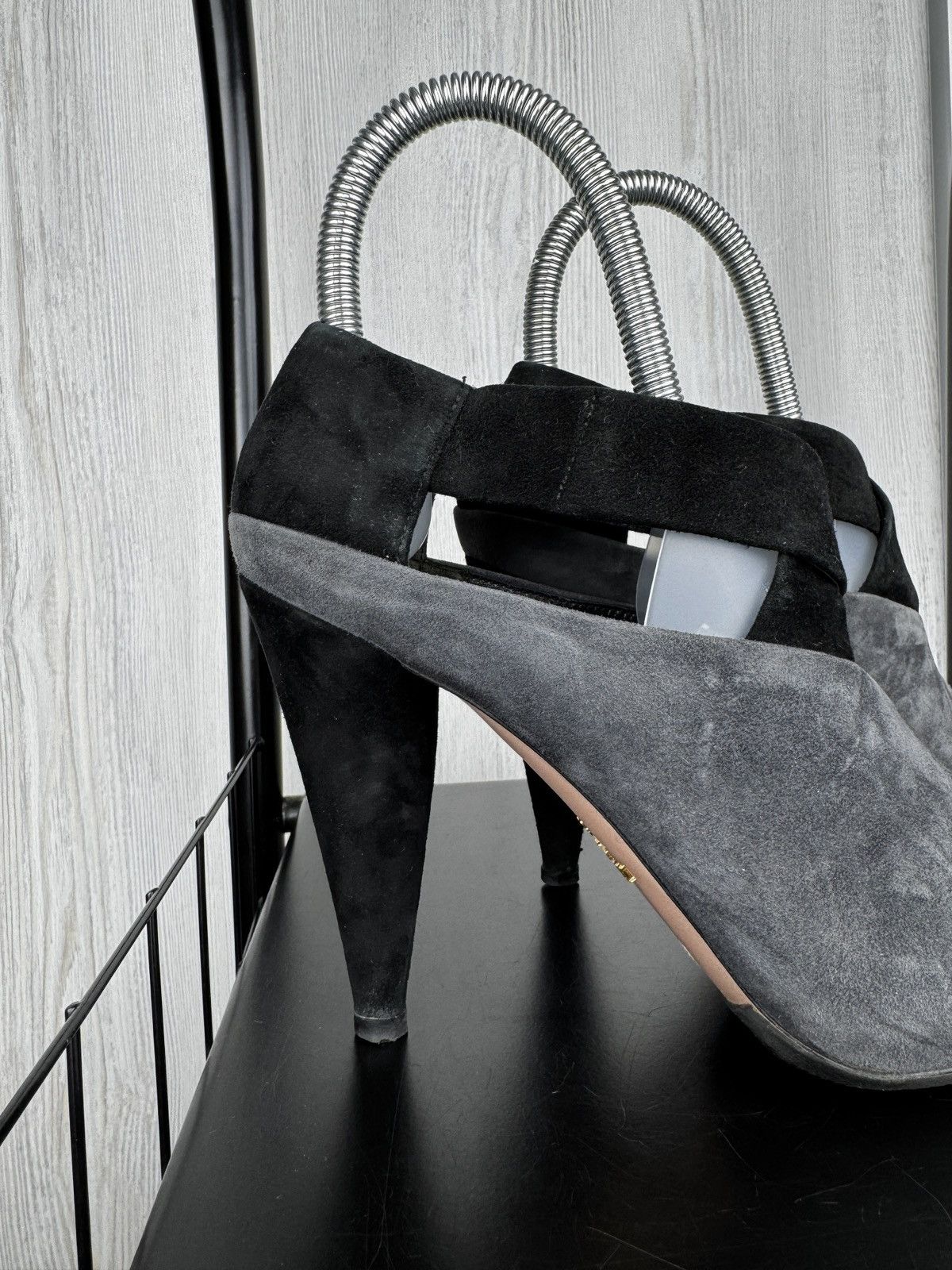 Prada Prada Gray Black Suede Ankle Cone Heels Size 36.5 EU 6.5 US Size US 6.5 / IT 36.5 - 3 Thumbnail