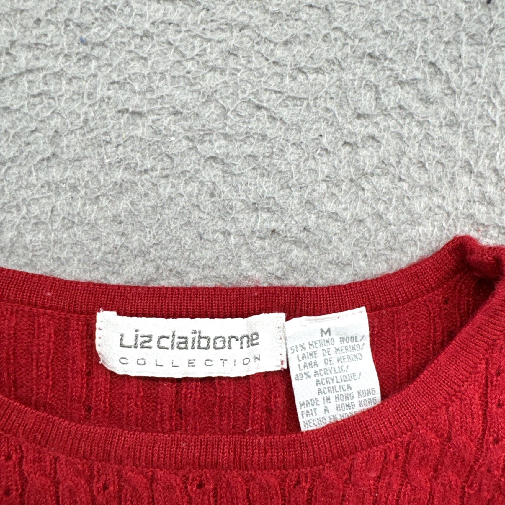 Liz Claiborne VINTAGE Liz Claiborne Women’s Red Merino Wool Blend Cable Knit Sweater Size M Size M / US 6-8 / IT 42-44 - 2 Thumbnail