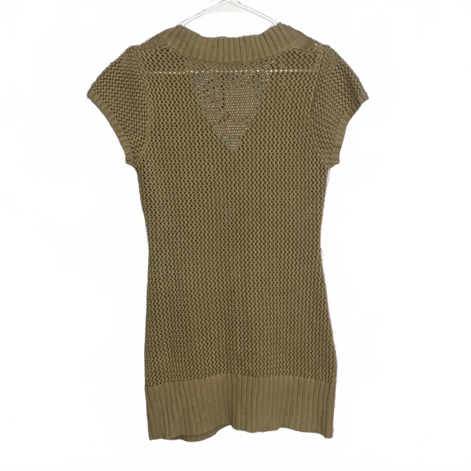 Designer Vintage Y2k Crochet Knit Tan Mini Dress Size S / US 4 / IT 40 - 2 Thumbnail