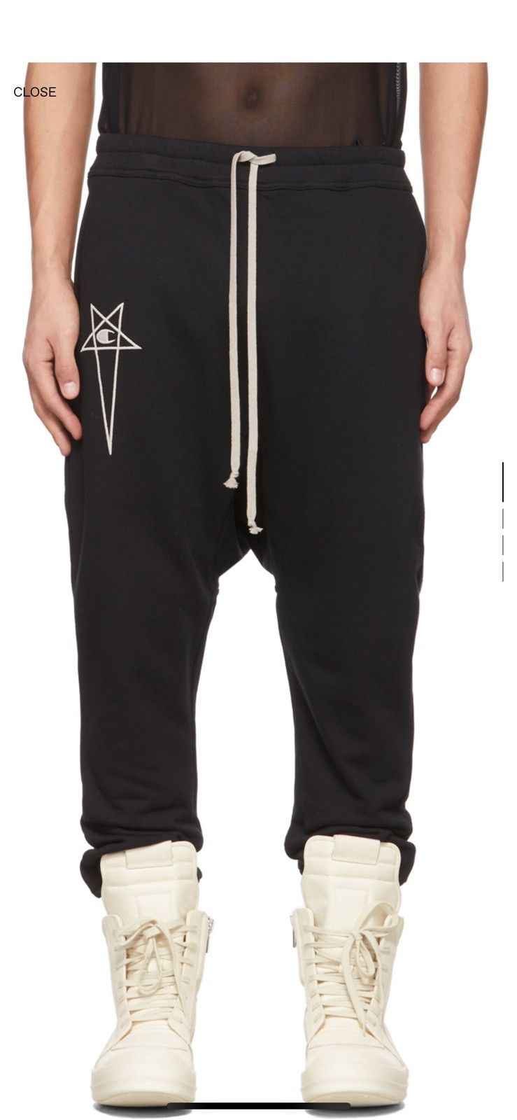 image of Rick Owens Champion Prisoner Drawstring Sweatpants in Black, Men's (Size 30)