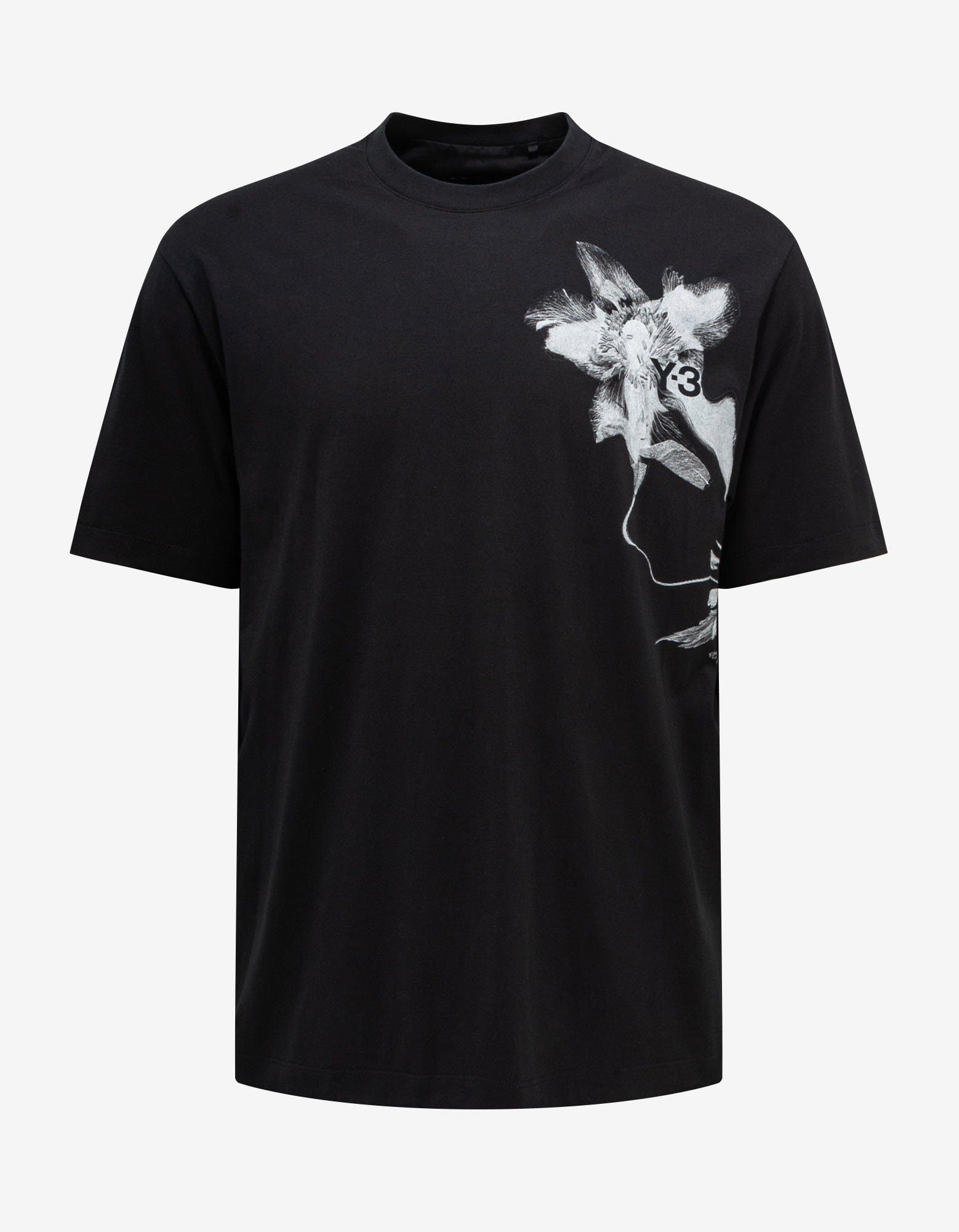 image of Y 3 Black Floral Print T-Shirt, Men's (Size Medium)