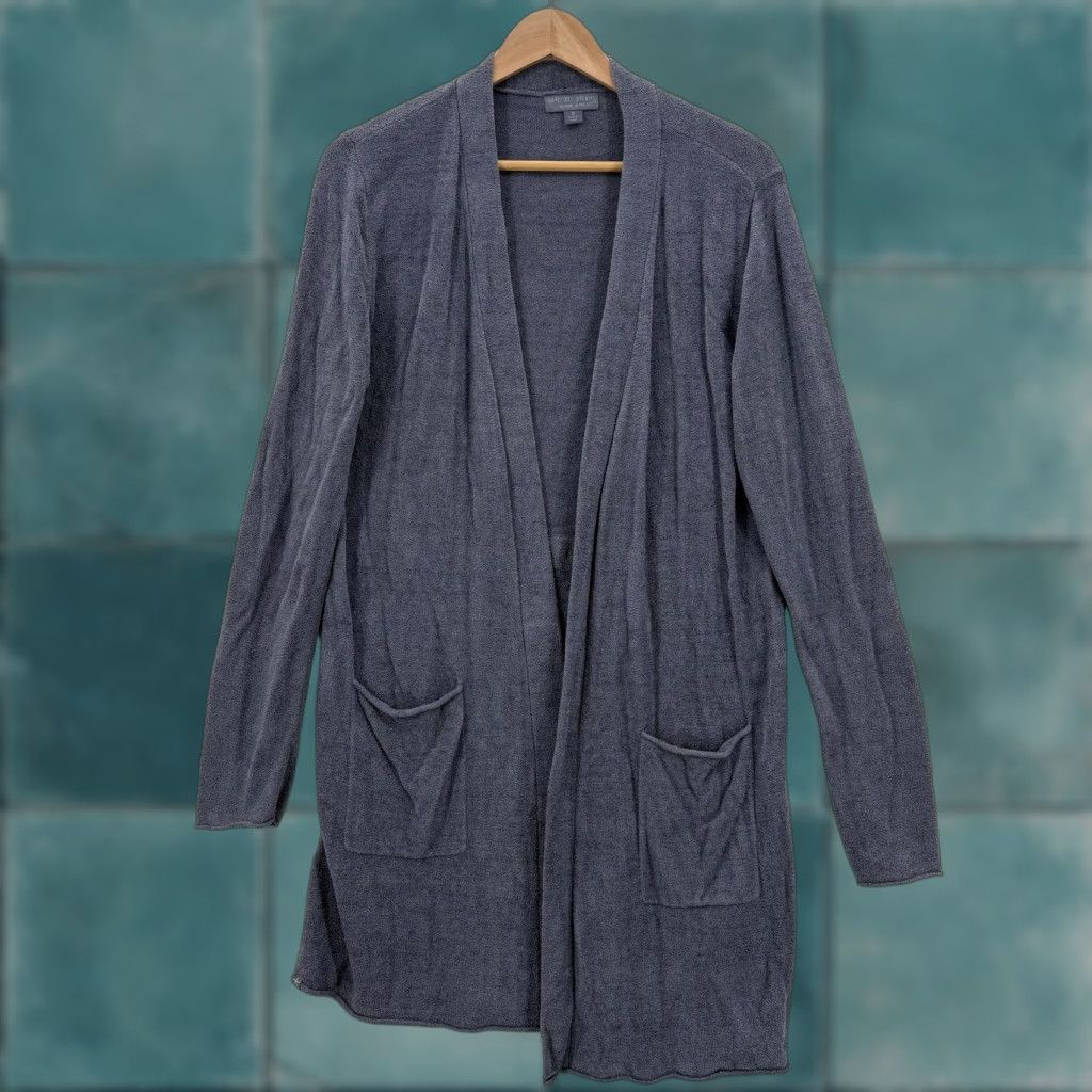 Vintage Barefoot Dreams Sweater Cardigan Women's Medium Gray Cozychic Ultra Lite Lightweight Open Front Pockets Belted V-Neck Size M / US 6-8 / IT 42-44 - 1 Thumbnail