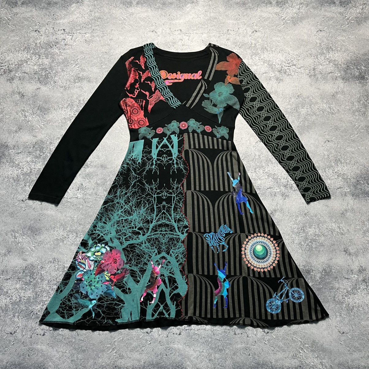 Designer × Desigual Vintage Desigual Dress Avant-Garde Ladies Long Sleeve V-Neck Size L / US 10 / IT 46 - 1 Thumbnail