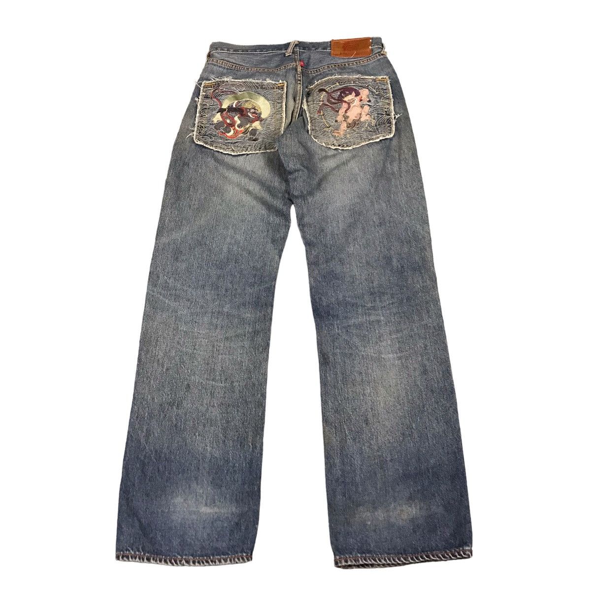 image of Red Monkey Company x Vintage Denim Faded Distressed Rmc Japanese Denim Pants, Men's (Size 28)