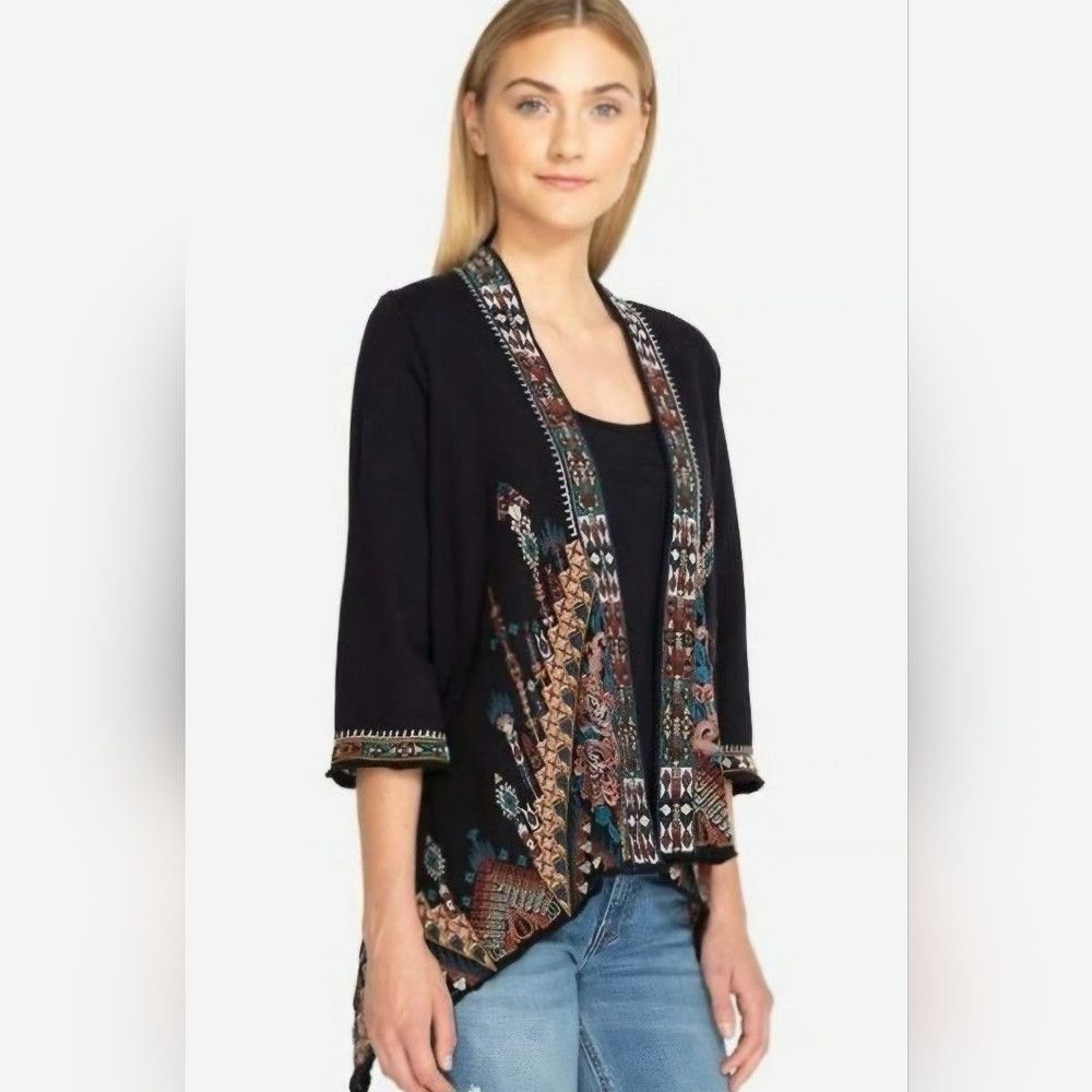 Johnny Was Johnny Was Black Aztec Indie Delphine Embroidered Kimono Ca Size L / US 10 / IT 46 - 1 Thumbnail