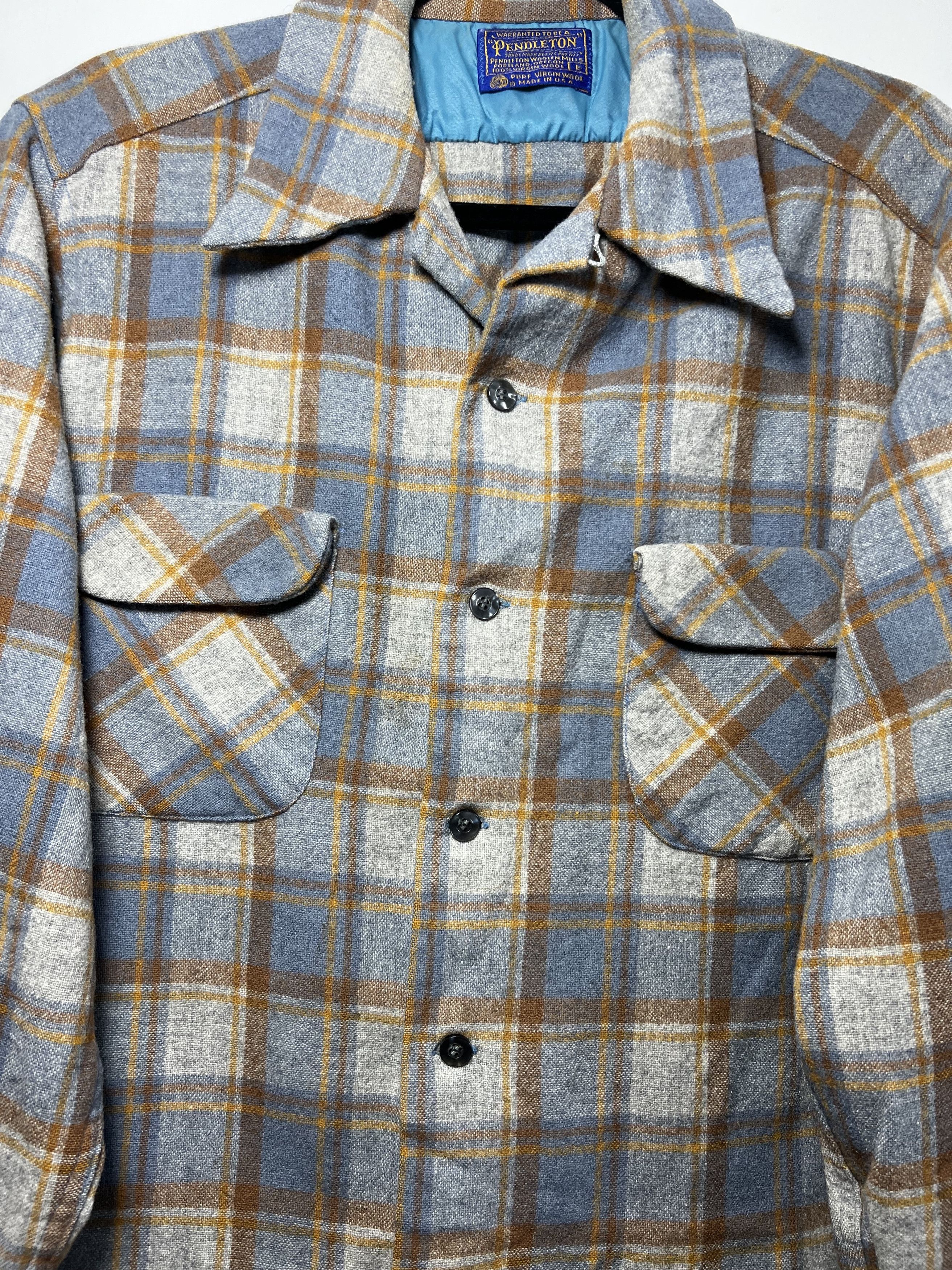 Flannel Vintage 1960's-1970's Pendleton Wool Grey/ Rust Plaid Shirt Size US M / EU 48-50 / 2 - 3 Thumbnail