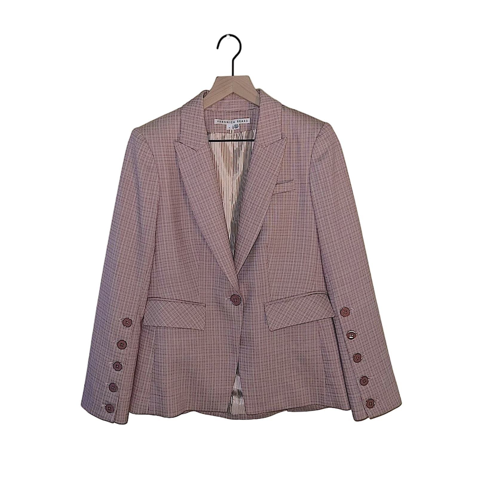 image of Veronica Beard Single Button Pink Plaid Blazer 6, Women's (Size Medium)