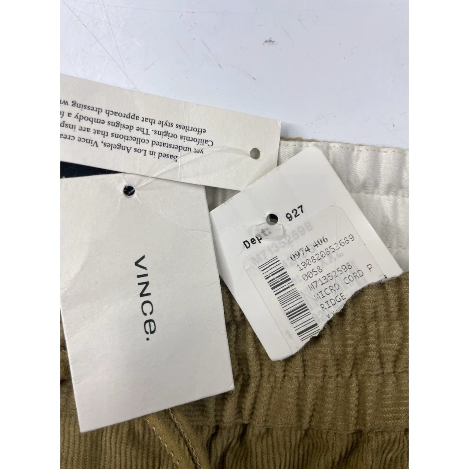 Vince Vince Corduroy Pants Brown Drawstring Relaxed Stretch Men’s 2XL Brown Corduroy Casual Pants Mens Size US 39 - 5 Thumbnail