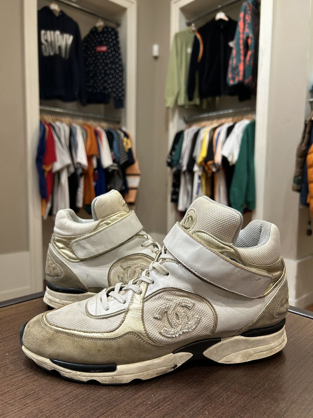 Chanel Chanel White Beige CC High Top Trainers Grailed