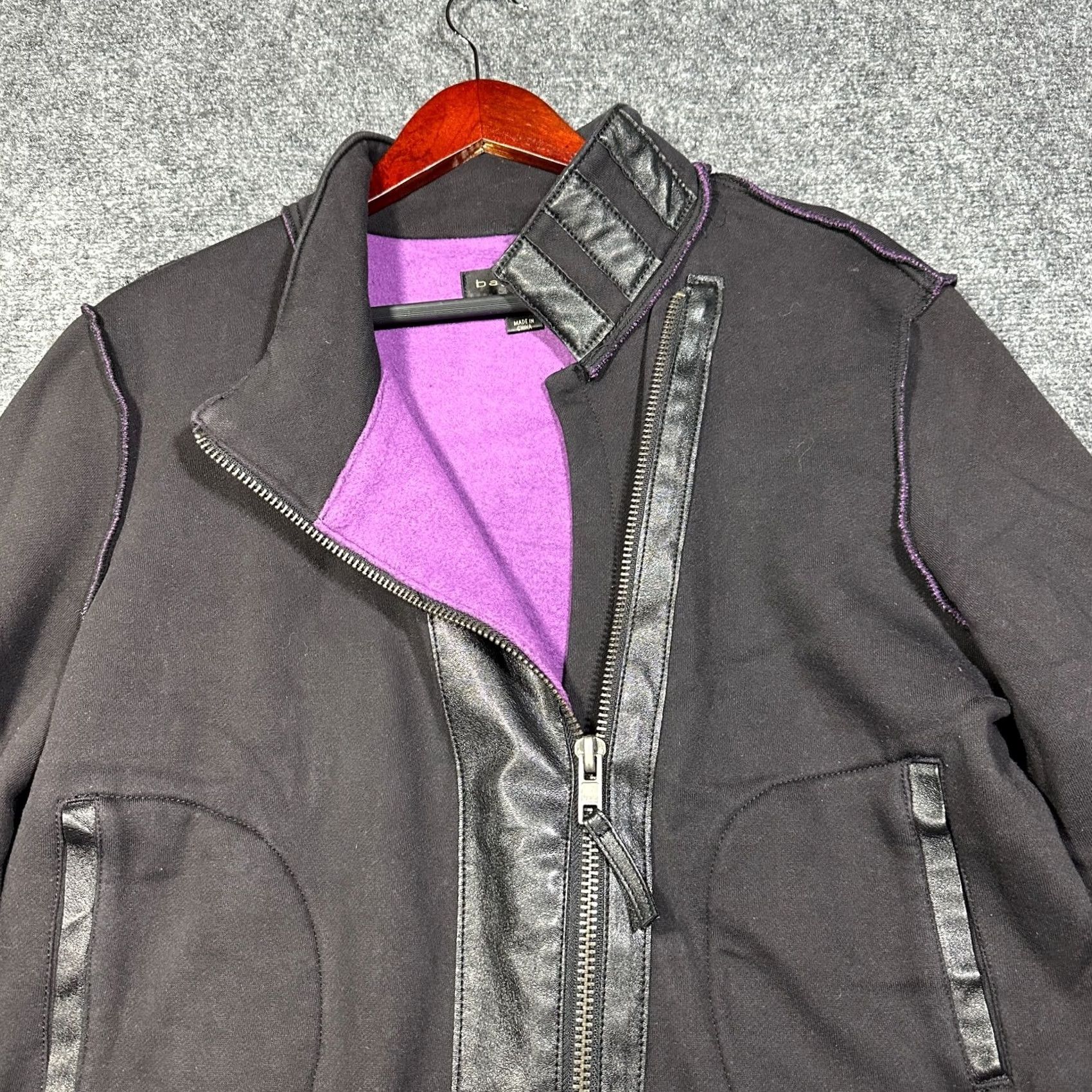 Vintage Bagatelle Jacket Womens XL Black Full Zip Sweatshirt Faux Leather Trim Pockets Size XL / US 12-14 / IT 48-50 - 5 Thumbnail