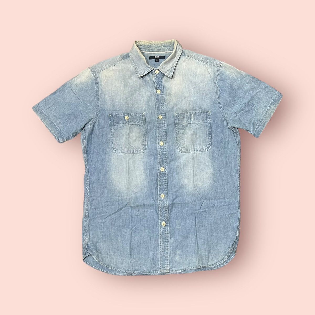 Japanese Brand × Jun Takahashi × Uniqlo VINTAGE UNIQLO DOUBLE CHEST POCKET FADED CAMBRAY SHIRT Size US L / EU 52-54 / 3 - 2 Thumbnail