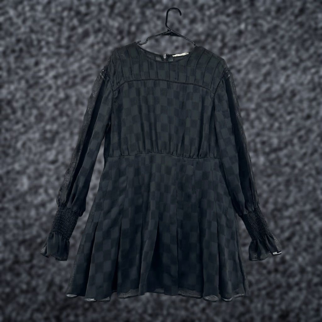 Vintage Stevie May Nuance Mini Dress Black Women's 2XL Check Long Sleeve Back Zip Dress Size XXL / US 16-18 / IT 52-54 - 1 Thumbnail
