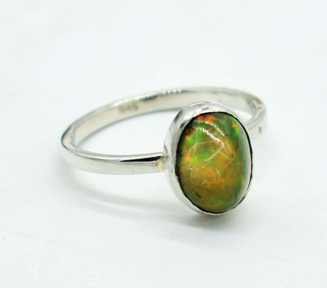 Handmade October Birthstone Ring: Handmade 925 Silver Black Opal Ring Size ONE SIZE - 2 Thumbnail
