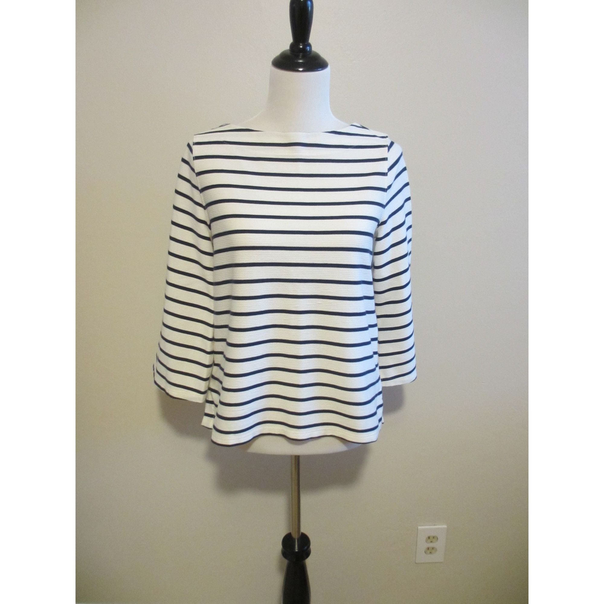 Old Navy Striped Old Navy Womens Cream & Navy 3/4 Sleeve Boatneck Top Size S / US 4 / IT 40 - 1 Thumbnail