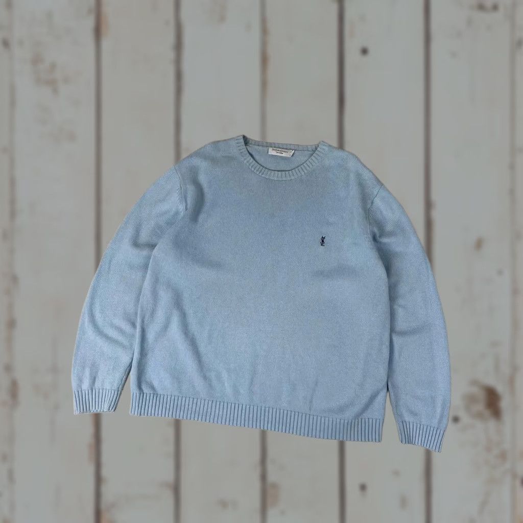Yves Saint Laurent VINTAGE Saint Laurent Knit Sweater YSL Logo 90s Men Size L Blue Pullover Crew Neck Knit Regular Size US L / EU 52-54 / 3 - 1 Thumbnail
