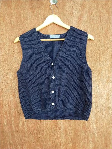 Vintage Way Out dark blue sleeveless vest knitwear cardigan #169DLL Size US S / EU 44-46 / 1 - 1 Thumbnail