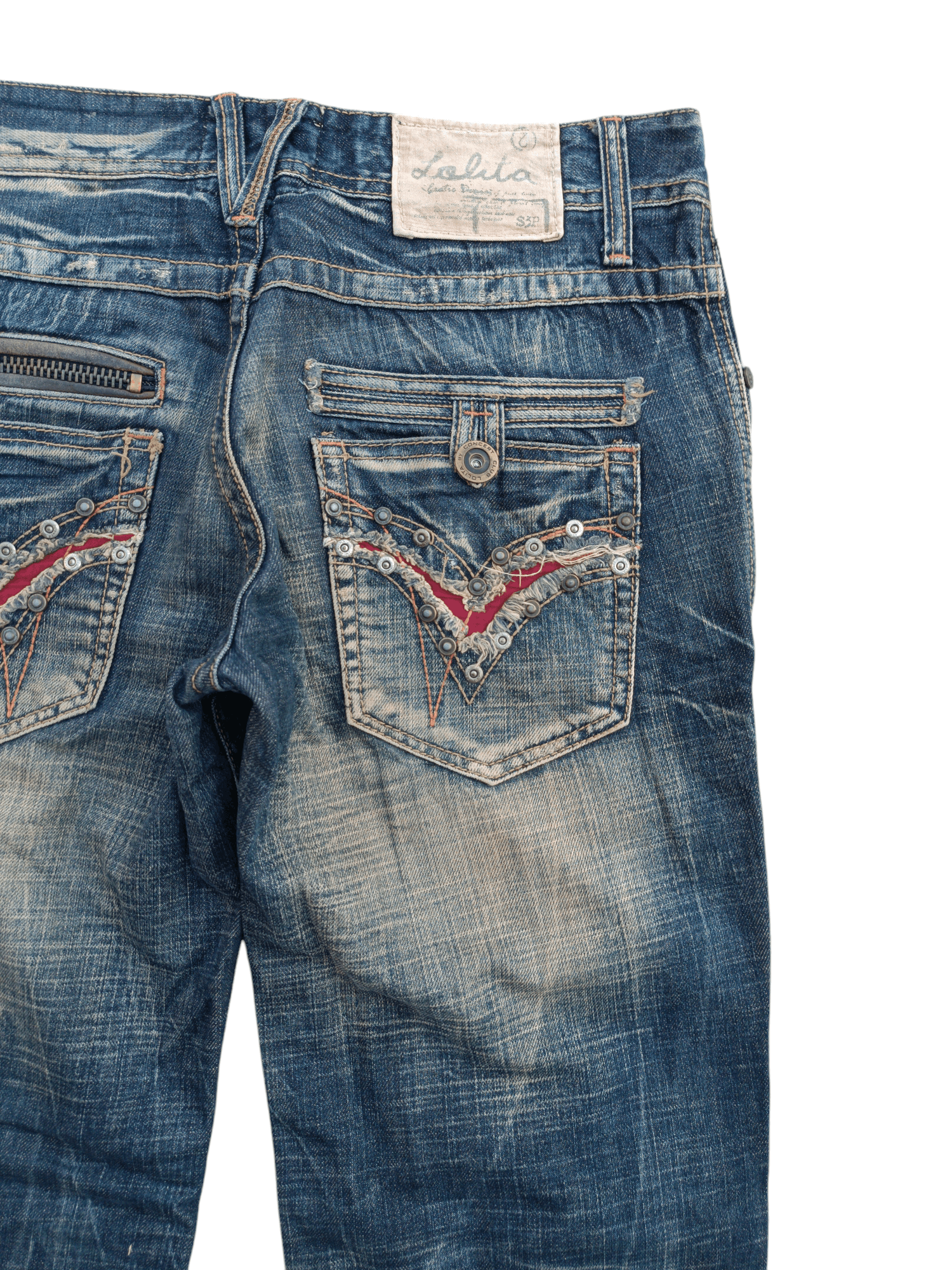 Japanese Brand Lolita Jeans Rusty Wash Whiskers Faded Denim E017 Size US 34 / EU 50 - 4 Thumbnail