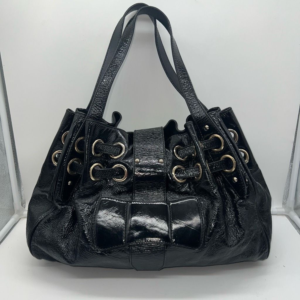 Jimmy Choo JIMMY CHOO RAMONA BLACK PATENT LEATHER CRINKLE SHOPPING HAND Size ONE SIZE - 6 Thumbnail